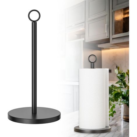 Porte-Rouleau Essuie-Tout Noir sur Pied - Support de Cuisine en Acier Inoxydable pour Plan de Travail sans Perçage (1/5)