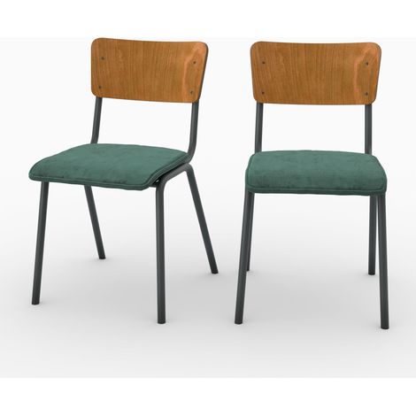 Lot de 2 chaises en bois foncé et velours vert - NICO