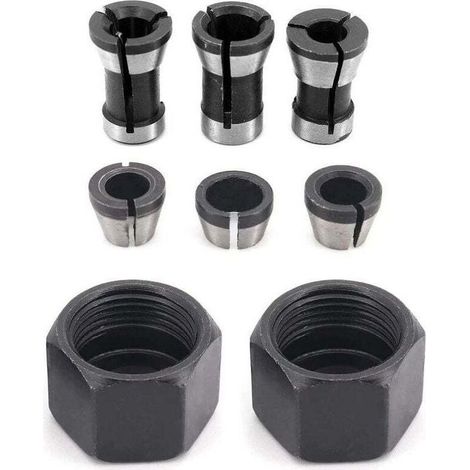 6 Pièces HSS Tête de Mandrin, 6 mm 6.35 mm 8 mm Tête adaptateur Convertisseur pour perceuses Machine de Gravure, pour rogneuse Menuiserie électrique Pince de routeur Titulaire +2 écrous (1/5)