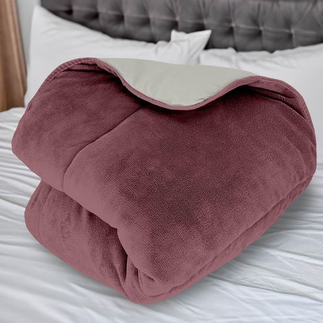 Couette doublée Polaire Microfibre 240x260 cm Bicolore Vieux Rose et Ivoire