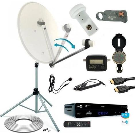 HDME Kit Parabole acier 60cm bras repliable + Récepteur FRANSAT + LNB Single + Câble Coaxial + Trepied + dénudeur (1/4)