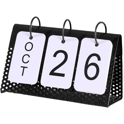 Calendario perpetuo creativo con copertina apribile, cornice in ferro autoportante per uso su scrivania, sfoglia pagine decorativo, semplice complemento d'arredo, nero (1/5)