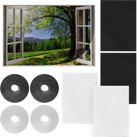 4 Pcs Filet Anti Moustique, Découpable Auto-AdhéSif Moustiquaire FenêTre sans PerçAge avec Quatre Bandes AdhéSives Blanc + Noir, 130 150cm (1/5)