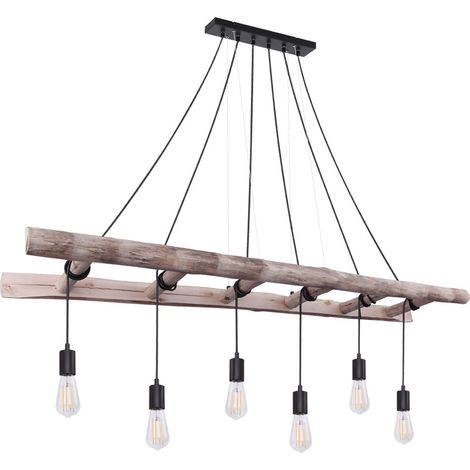 Pendelleuchte IRMGARD 6-flammig mit Leiter Holzbalken 192cm lang, Breite 160cm (1/5)