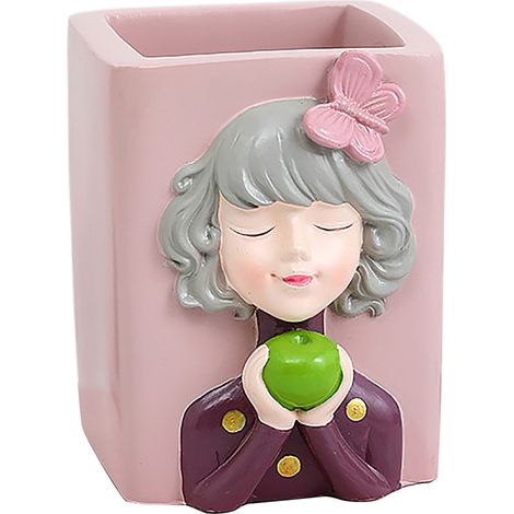 Pot à crayons rose fille pomme, rangement bureau maquillage maison, accessoire décoratif créatif multifonctionnel (1/5)