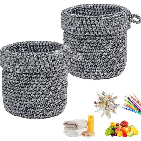 2 Pièces Panier Mural Tissé Suspendu, Panier Mural Panier Suspendu Avec Poignée, Corde Coton Panier, Tissé à La Main (1/4)