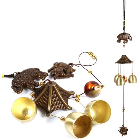 Carillon à Vent Éléphant Antique en Métal avec Cloches d'Église - Décoration Murale Extérieure (1/5)