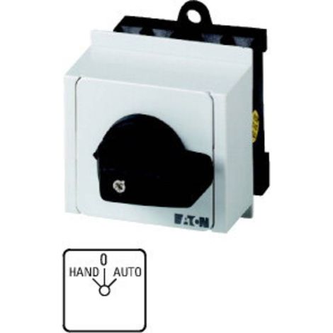 Eaton Inverseur, T0, 20 A, Montage sur distributeur, 2 module(s), Contacts : 4, 45 °, à enclenchement, avec position 0, HAND-0-AUTO, Numéro de modèle 15432, 041229 (1/2)