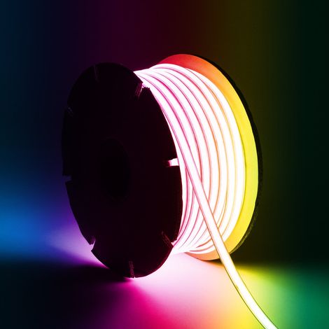 Tira LED RGB 220V WCOB 420 LED/m BOBINA 50m 15W/m SILICONE FLEX Ancho 12mm IP65 Corte 50cm Mando IR (1/5)
