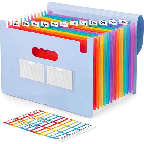 Trieur 12 Compartiments A4, Rangement Papier Administratif Bleu Organisation claire avec 36 étiquettes autocollantes et une structure robuste, pour l’école, le bureau et la maison (1/5)