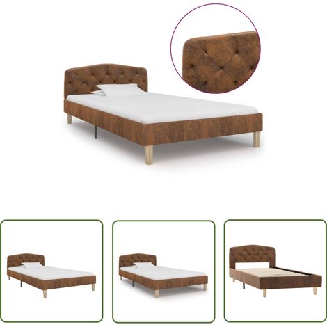 The Living Store Cadre de lit sans matelas marron similicuir daim 90x200 cm - Cadre De Lit - Lit Double - Lit Moderne - Lit En Cuir - Lit Confortable (1/5)