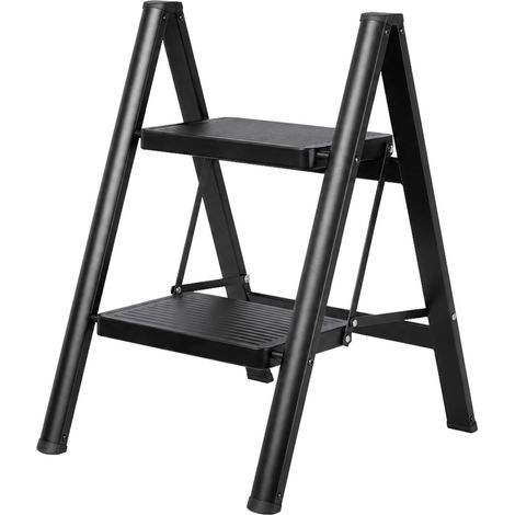 Traderight Small Step Ladder Foldable 150KG Carbon Steel Kitchen Steps Black (1/5)