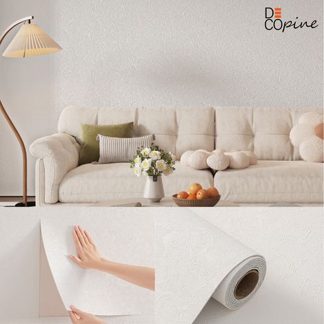 Papier peint mural adhésif effet pierre naturelle – 3D relief – Étanche, anti-salissures et résistant à l’usure – 60×280 cm – Blanc pierre (1/5)