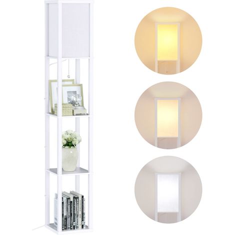 Lampadaire en Bois Réglable, Lampe de Plancher Moderne 1.6M, Lampe Étagère avec Douille E27 (Ampoule 3000K-5000K Incluse), Lumière Décoration pour Chambre Salon Bureau Café Hôtel (1/5)
