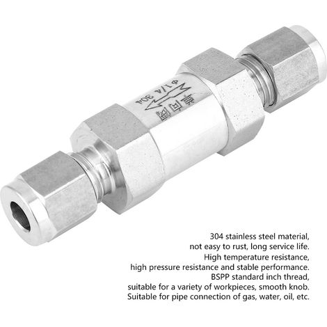 Clapet anti-retour à sens unique en acier inoxydable 304 filetage femelle BSPP pour raccordement tuyau eau huile gaz 1/4 pouce 1 pièce (1/5)