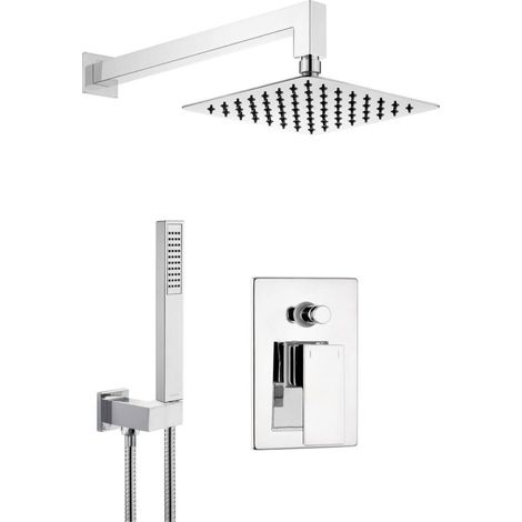 Ensemble de douche encastré avec mitigeur, douchette et pomme de douche carrée de 20 cm, finition chromée - Anevo