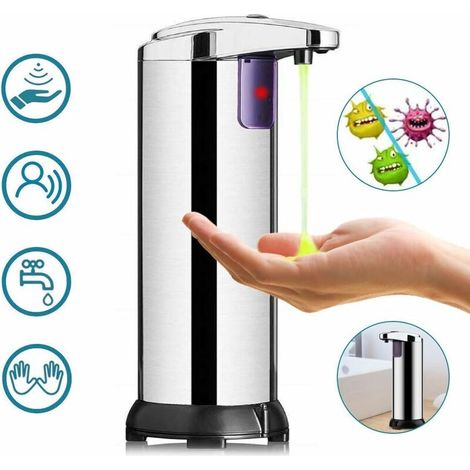 Automatic Soap Dispenser Inco.ukared Sensor Stainless Steel Soap Dispenser Modern Touchless Soap Dispenser with Waterproof Base for Bathroom, Kitchen and Office Electric Soap Dispenser 250ML Silver SO (1/5)