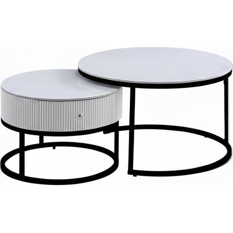 Tables basses gigognes céramique marbre blanc métal noir 80+60 cm SAMIRA (1/5)