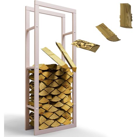 Kaminholzregal innen Metall VERZINKT 60x25x150 Cremeweiß, Stapelhilfe Kaminholz Brennholz Regal für Feuer Holz Holzlege (1/5)