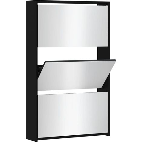 Scarpiera mobiletto portascarpe mobile ingresso/corridoio/soggiorno con specchio 3 ripiani 63 x 17 x 102,5 cm nero 020021413