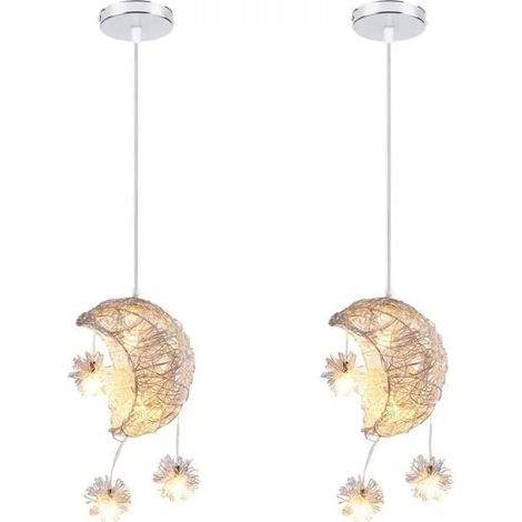U-Do 2Pcs Lune Lustre Suspension LED Lampe Lumière Chaude Lampe Créatif design Moderne pour Café Escaliers Salon (1/4)