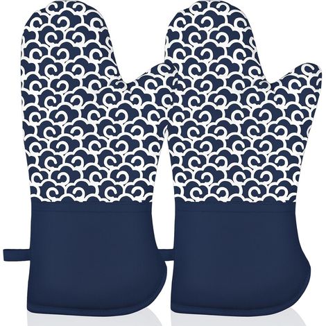 Guantes de cocina extralargos, resistentes al calor (hasta 500 °C), con forro de algodón suave y silicona antideslizante.