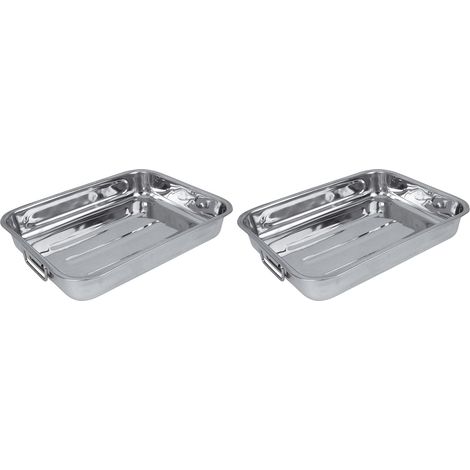 Lot de 2 Plats à four Inox, Poignées intégrées, Acier inoxydable, Compatible tous feux sauf induction, Pour gratins et rôtis