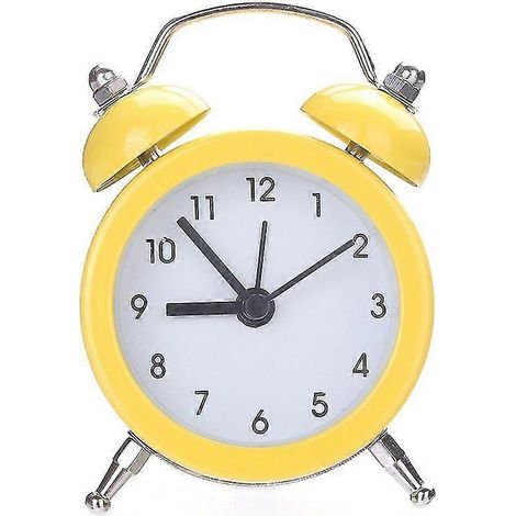 Réveil rond en métal à double cloche, jaune, convenant à la maison, à la chambre et au bureau.
