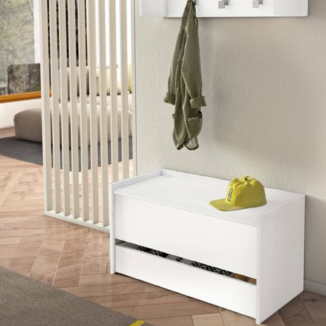 Commode, Meuble d'entrée Moderne avec étagère à Chaussures, Coffre avec Deux conteneurs, 90x40h46 cm, Blanc (1/5)