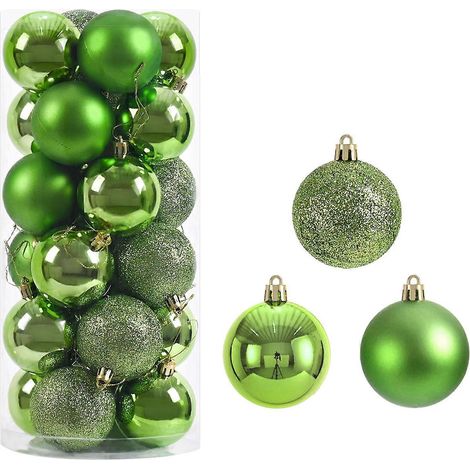 24 Weihnachtskugeln aus Kunststoff, leicht, platzsparend, vielseitig einsetzbar, festliche Dekoration, fruchtgrün (1/5)