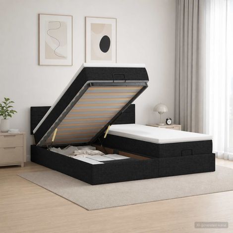 vidaXL Lit coffre avec matelas et LED Noir 200 x 200 cm Tissu (1/5)