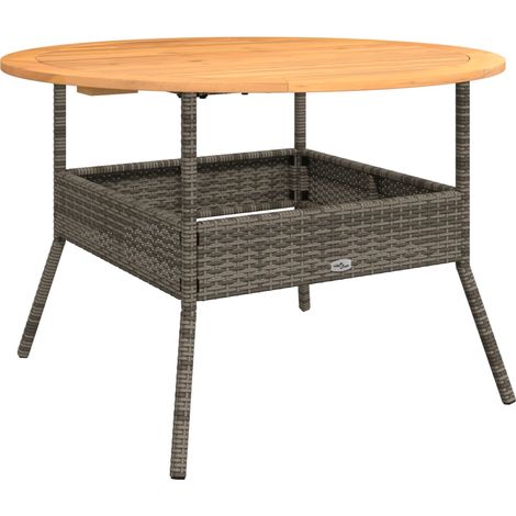 vidaXL Garden Table with Acacia Wood Top Grey Ø110x71 cm Poly Rattan