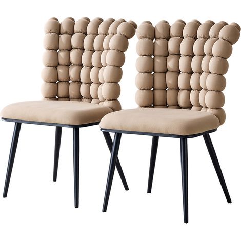 Lot 2 chaises velours camel pieds métal noir, design moderne (1/5)