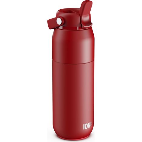 Gourde Isotherme 540 ml (18 oz)- Bouteille Étanche en Acier Inoxydable avec Couvercle Paille, Débit Rapide, Pour Boissons Froides, Format Porte-Gobelet, Rouge (1/5)