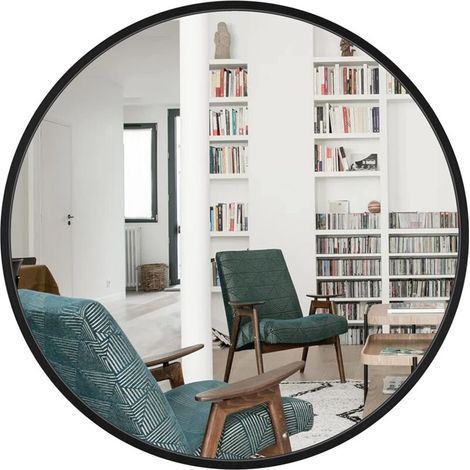 Miroir Mural Suspendu, Miroir Rond en Verre HD pour décorer, Salle de Bain, Salon Chambre Noir,40x40cm (1/5)