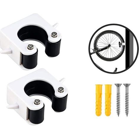 Set di due supporti da parete per mountain bike con anelli di parcheggio, adatti a mountain bike con larghezza da 4,4 a 5,7 cm – Nero