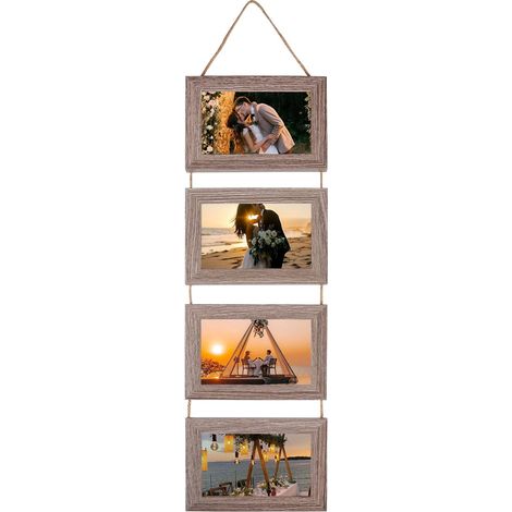 Cadre Photo Multiple avec Corde, 10×15cm Cadre Photo pour 4 Vues Photos (1/5)