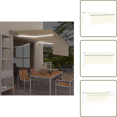 The Living Store Markise Manuell Einziehbar mit Rollo & LED 4x3 m Creme - Markise Einziehbar (1/5)