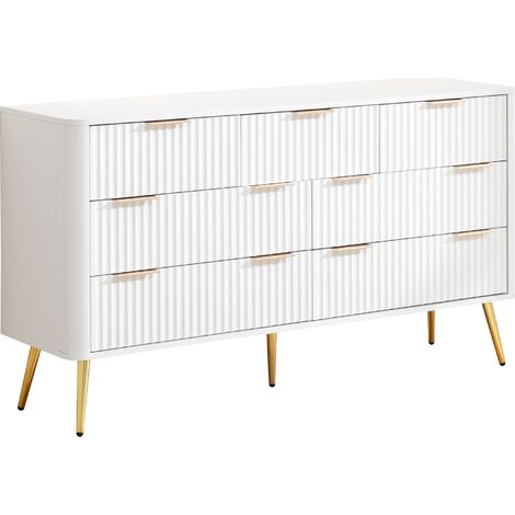 Moderne weiße Kommode mit 7 Schubladen aus MDF, Metallgriffen und Soft-Close (1/5)