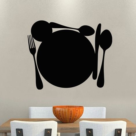 Sticker ardoise tableau noir - stickers muraux adhésif effaçable - CUILLÈRES, COUTEAU, FOURCHETTE ET ASSIETTE - 110x145cm (1/3)