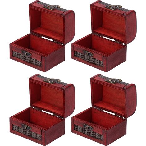 Boîte de Rangement en Bois Rétro Organisateur de Bijoux Ensemble de 4 Boîte de Rangement Antique 10,5x8x8cm pour Coiffeuse Chambre à Coucher Usage Domestique pour Cosmétiques Bijoux Bonbons et (1/5)