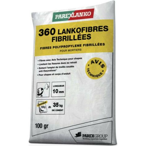 Parexlanko – Fibres de renfort 360 – Tissu en fibre de verre 10 mm – Prêt à intégrer dans mortiers et chapes de liant hydraulique – 100 g