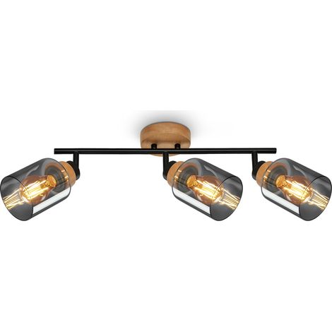 Plafonnier Pivotant en Verre Fumé, Lampe pour Salon, Chambre et Cuisine, Noir-Bois (1/5)