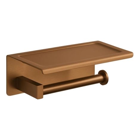 BALNEO - porte-papier toilette avec étagère en acier inox cuivré - dérouleur QUBE inoxydable - support papier WC en métal
