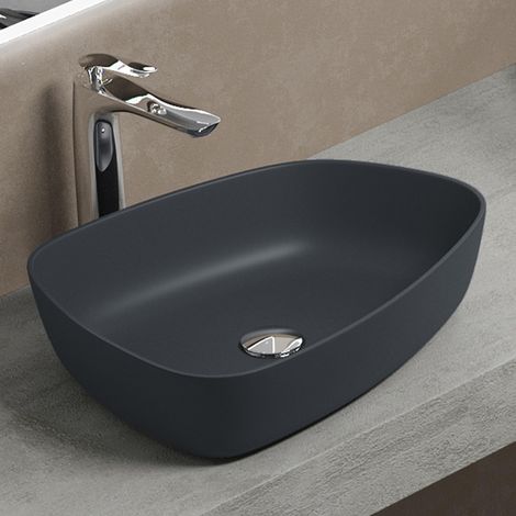 Mai & Mai Vasque à Poser Gris Noir Mat Lavabo Salle de Bain Évier Lave Mains sans Trop-Plein 51x39x12cm Col806 (1/5)