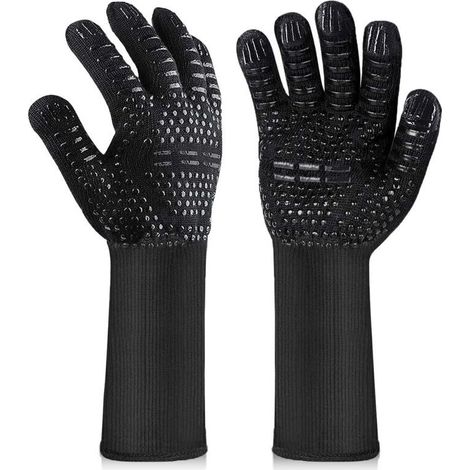 BBQ Gloves, Heat Resistant Oven Gloves, Heat Resistant and Non-Slip Kitchen Gloves for BBQ, Grill, Oven, Fireplace, Black (1/5)