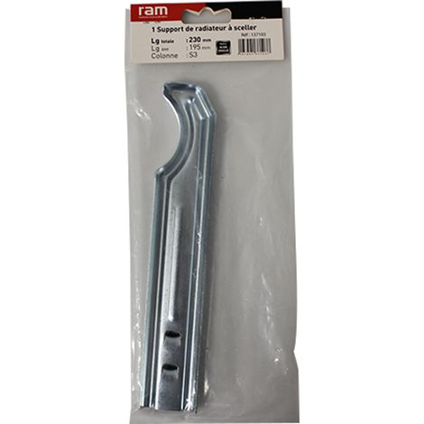 RAM – Support de fixation chauffage central pour radiateur en fonte traditionnel – Longueur axe 195 mm – Longueur totale 230 mm – Fixation robuste