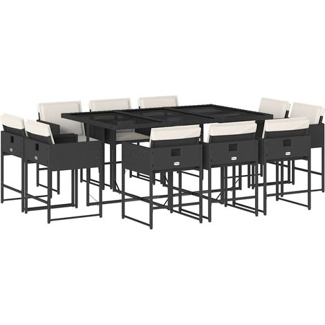 Maison Exclusive - 11-tlg. Garten-Essgruppe mit Kissen Schwarz Po