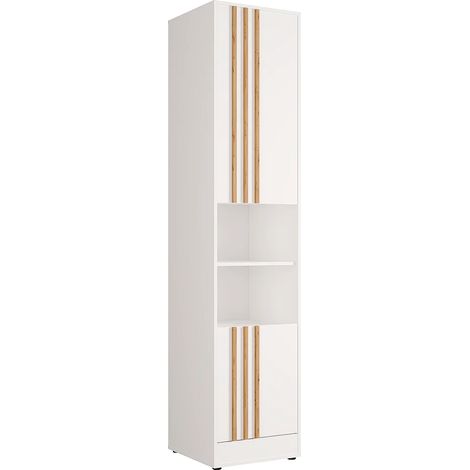 Colonna di contenimento per letto a scomparsa 2 nicchie e 2 ante Bianco e naturale – MOVELINO (1/4)