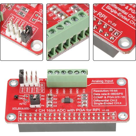 1 Stück 16-Bit-ADC-Analog-Digital-Wandlermodul für Raspberry Pi 3/2/B+ (1/5)